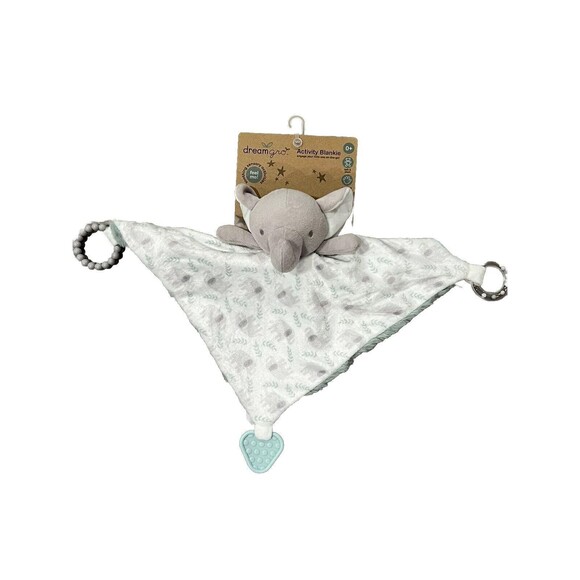 Dream Gro Activity Blankie Elephant Lovey Baby Security Blanket Gray And Green - Picture 1 of 5